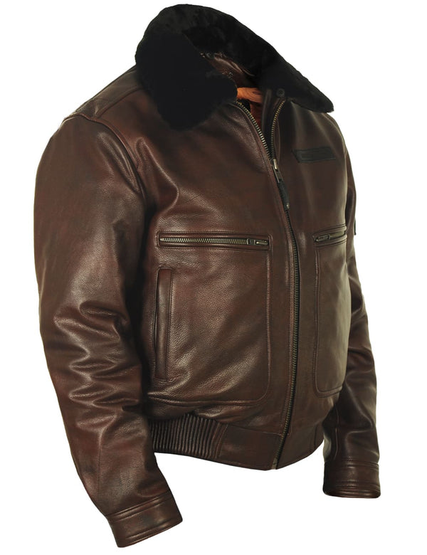 Men's brown leather jacket.