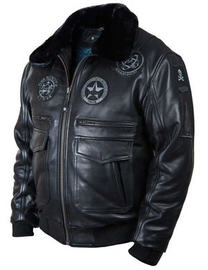 Men's black leather jacket.