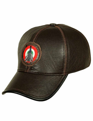 Men's brown leather baseball cap.