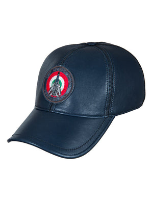 Navy blue leather men's cap.