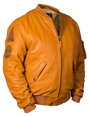 Men's orange leather jacket.