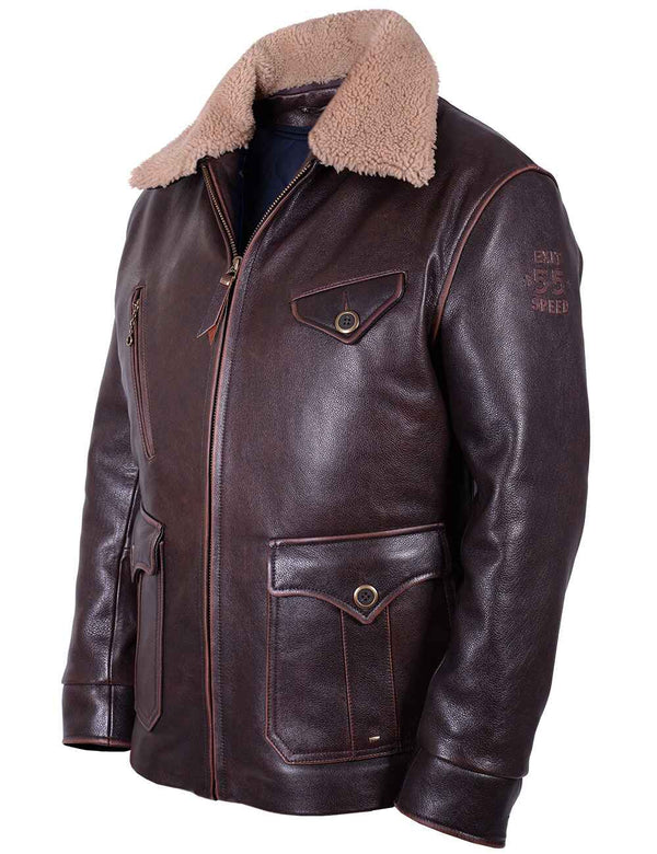 Men's brown leather jacket.