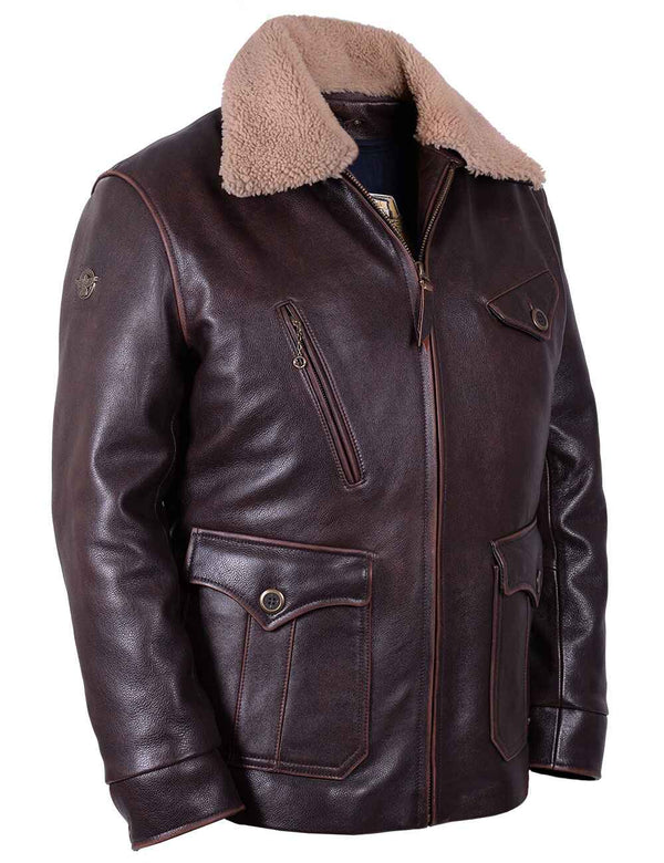 Men's brown leather jacket.