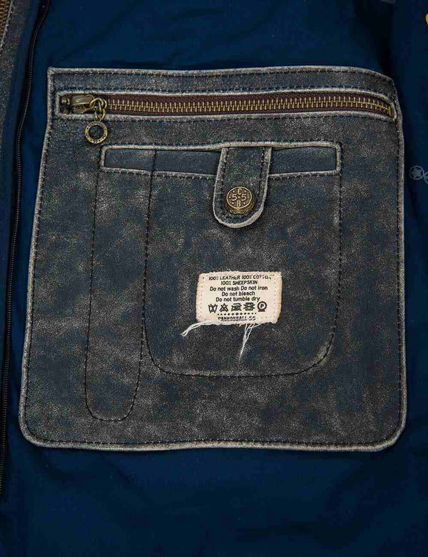 Inside pocket of a men's leather jacket.