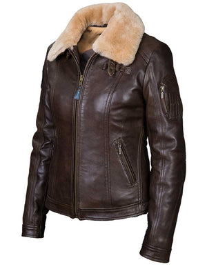 Women's brown leather jacket.