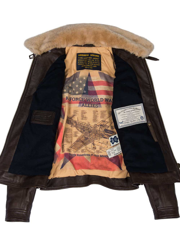 Women's brown leather jacket.