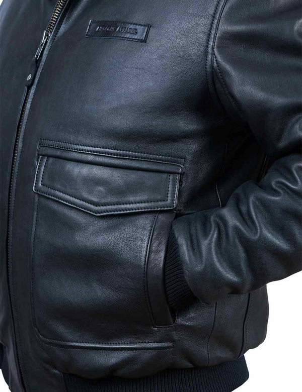 Men's A-2 Flight Leather Jacket with liner Art. 303 black in Vintage Leder online store 2