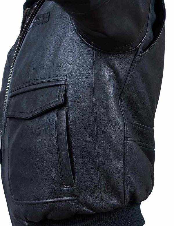 Men's A-2 Flight Leather Jacket with liner Art. 303 black in Vintage Leder online store 3