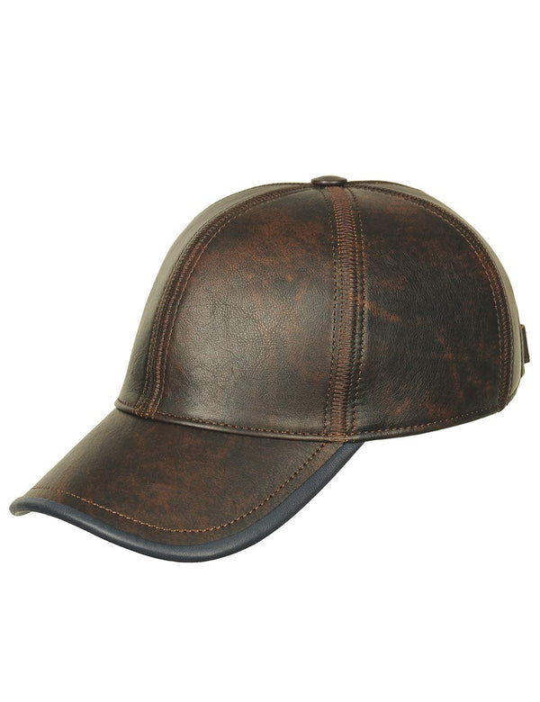 Mens Vintage Style Leather Brown Cap Slight Twist