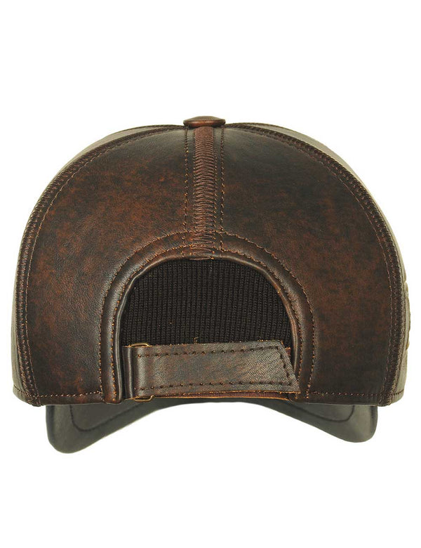 Mens Brown Leather Vintage Style Cap Back View