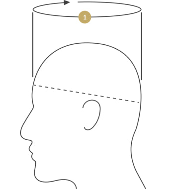 Head measurement scheme for determining the size of a headdress from Vintage Leder