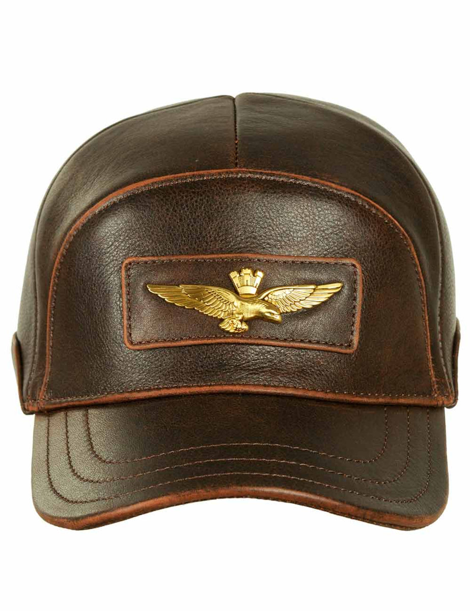Italian Navy Baseball Leather Cap brown 17 Vintage Leder