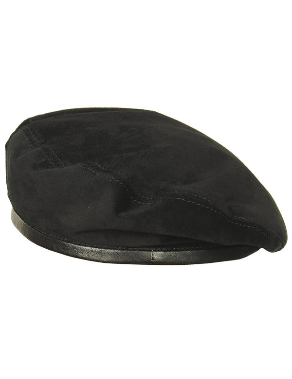 Men's Black Leather Beret Back View