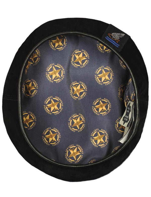 Men's black leather beret, inside view