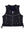 A men's black leather biker vest.