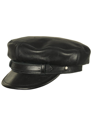 Men's black leather cap.