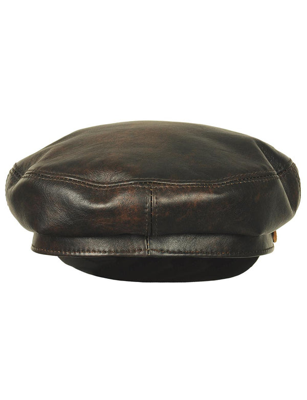 Men's Brown Leather Captain's Cap Back View