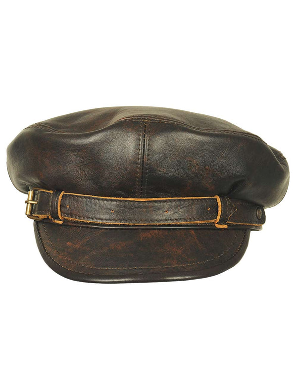 Men's Brown Leather Captain's Cap with Strap