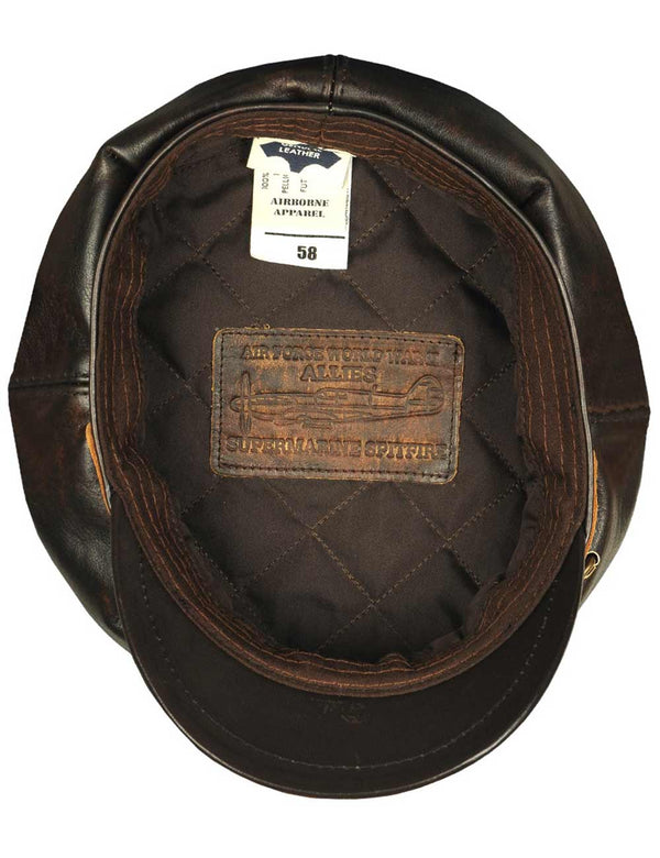 Men's Brown Leather Cap with Patch, Inside View