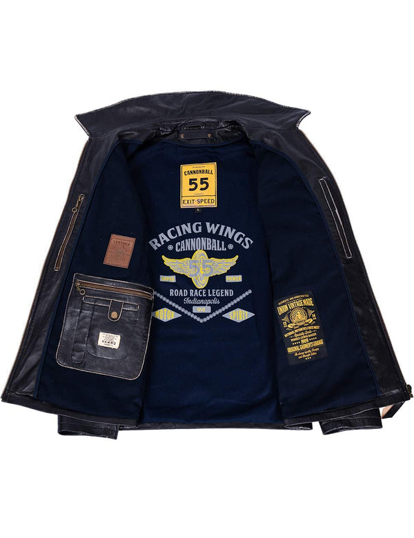 Кожаная мото куртка Driver чёрная Art. 7053