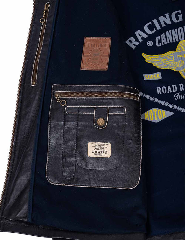 Кожаная мото куртка Driver чёрная Art. 7053