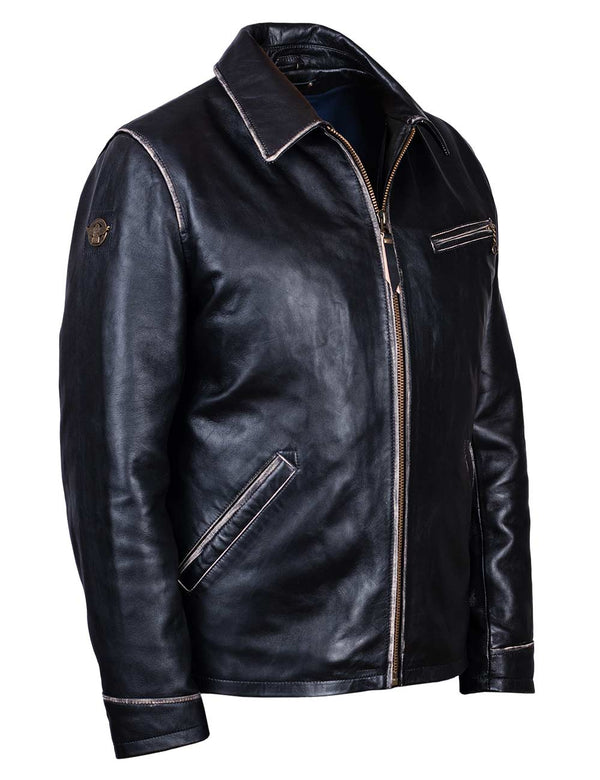 Кожаная мото куртка Driver чёрная Art. 7053