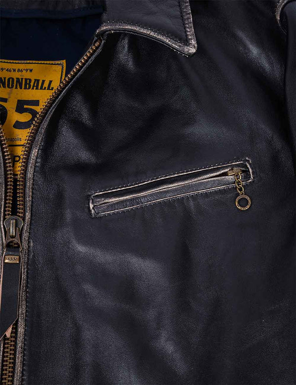 Кожаная мото куртка Driver чёрная Art. 7053