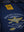 Lettering and design on blue lining of a leather jacket.