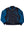 Men's dark blue leather jacket with  light blue sleeves, collar and trim. There are also patches on the chest and sleeves.