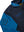 A patch with text on the right light blue sleeve of a dark blue men's leather jacket.
