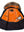 Men's navy blue parka with a raccoon fur trimmed hood, unbuttoned, revealing an orange fur lining.