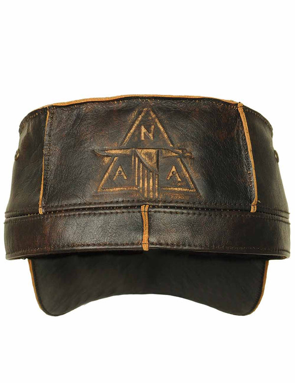 Men's Brown Leather Embossed Cap back view