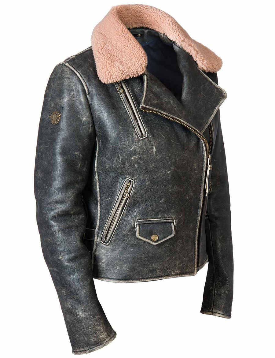 Women's Pilot Leather Coat Fall Winter Outerwear Stand Fit Ladies' Outfit