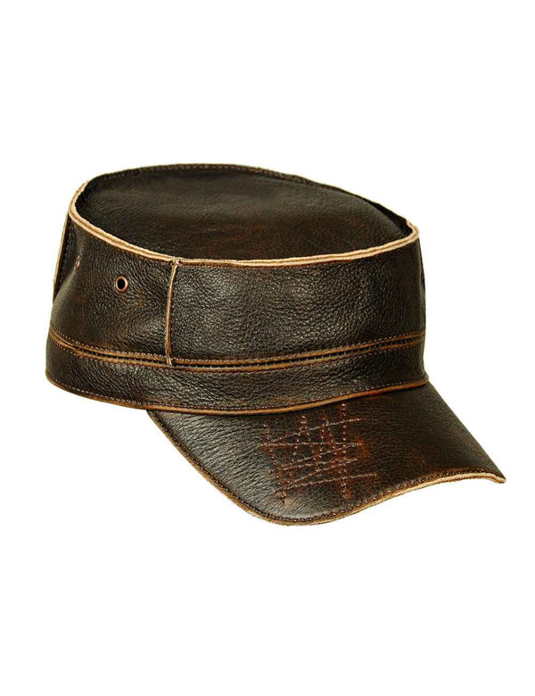 Men's Military leather cap M-3 brown in Vintage Leder online store 1