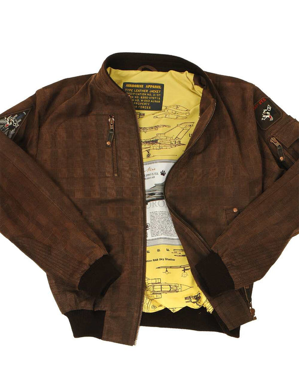 Men's Pantere Nere Printed Suede Bomber Jacket Art. 312 brown in Vintage Leder online store 1