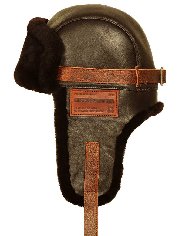 Men's brown leather trapper hat.