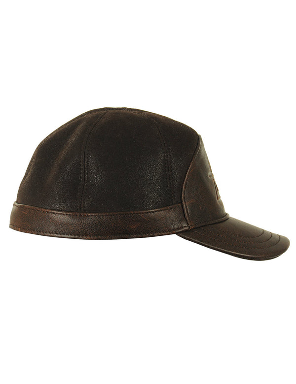 Brown men's cap with fur, side view.