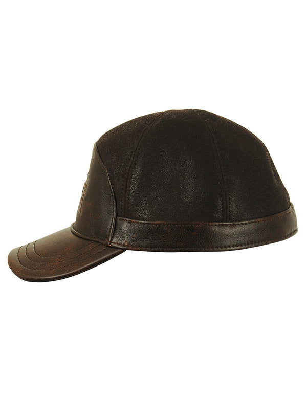 Brown men's cap with fur, side view.