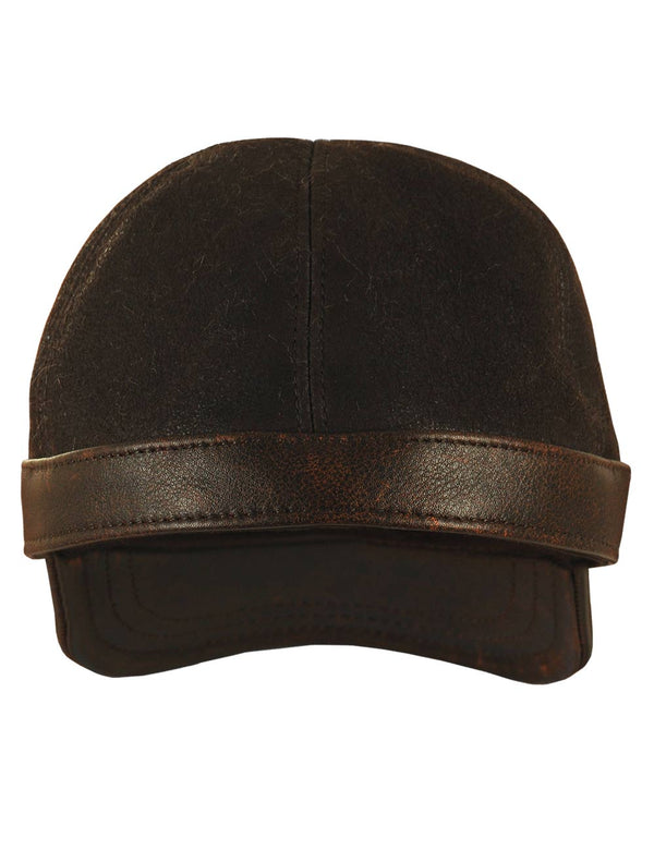 Brown men's cap with fur, back view.