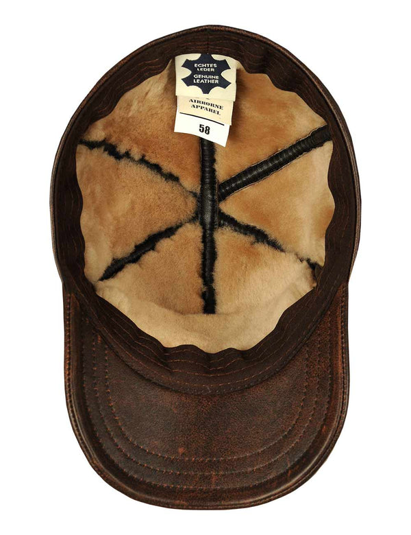 Brown men's cap with fur, inside view.