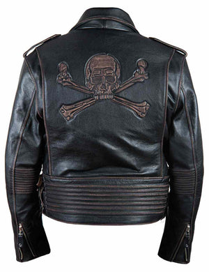 Men's Skull Biker Leather Jacket embossed Art. 412 black in Vintage Leder online store 7
