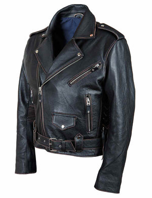 Men's Skull Biker Leather Jacket embossed Art. 412 black in Vintage Leder online store 1