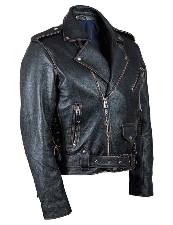 Men's Skull Biker Leather Jacket embossed Art. 412 black in Vintage Leder online store 6