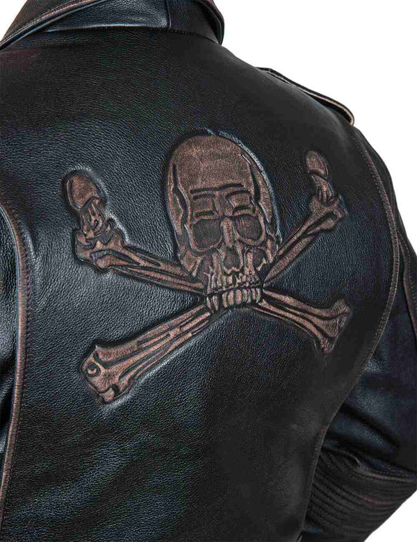 Men's Skull Biker Leather Jacket embossed Art. 412 black in Vintage Leder online store 5