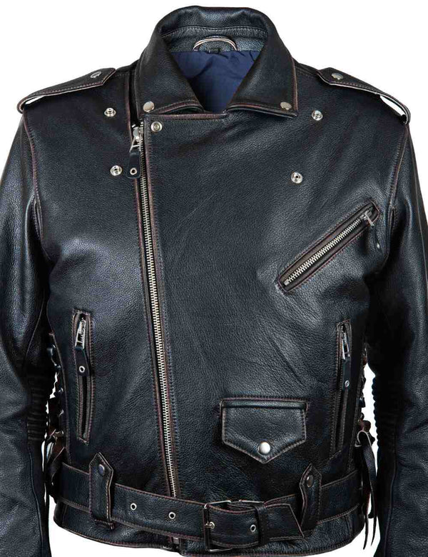 Men's Skull Biker Leather Jacket embossed Art. 412 black in Vintage Leder online store 3