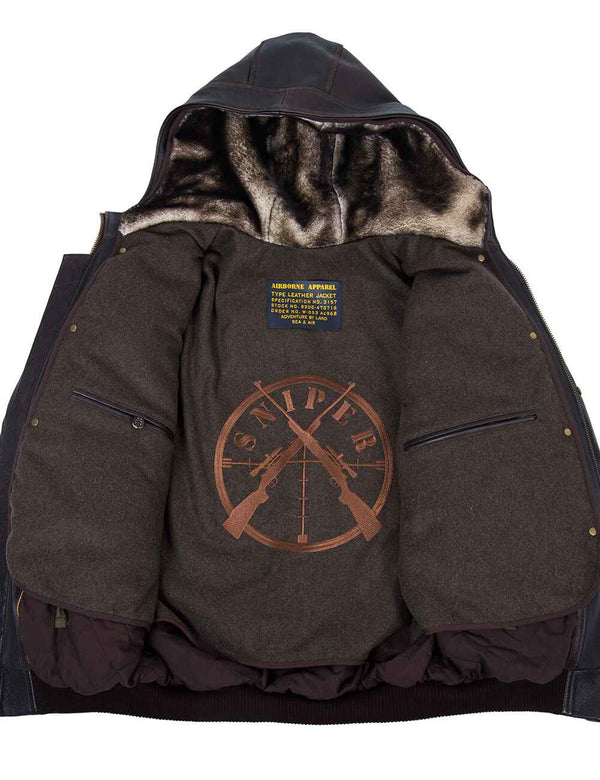 Sniper Short Leather Jacket hooded Art. 555