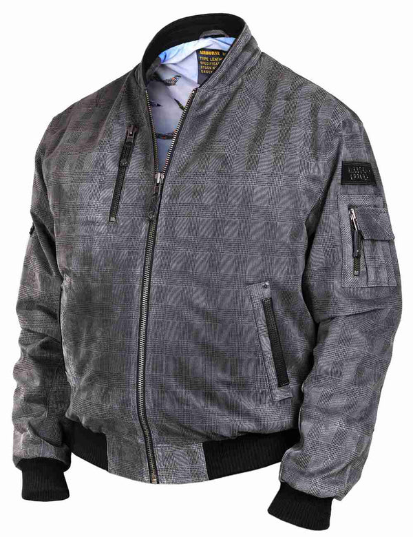 Men's grey leather jacket.