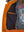 Right side of men's orange hooded leather jacket showing bright lining and inside pocket.