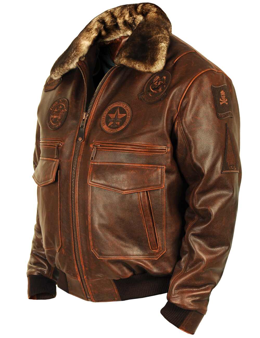 Top Gun Jolly Rogers Flight Leather Jacket brown Leder