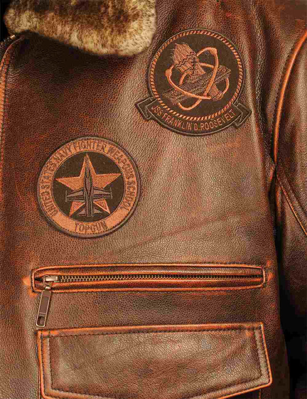 Top Gun Jolly Rogers Flight Leather Jacket brown Art. 322